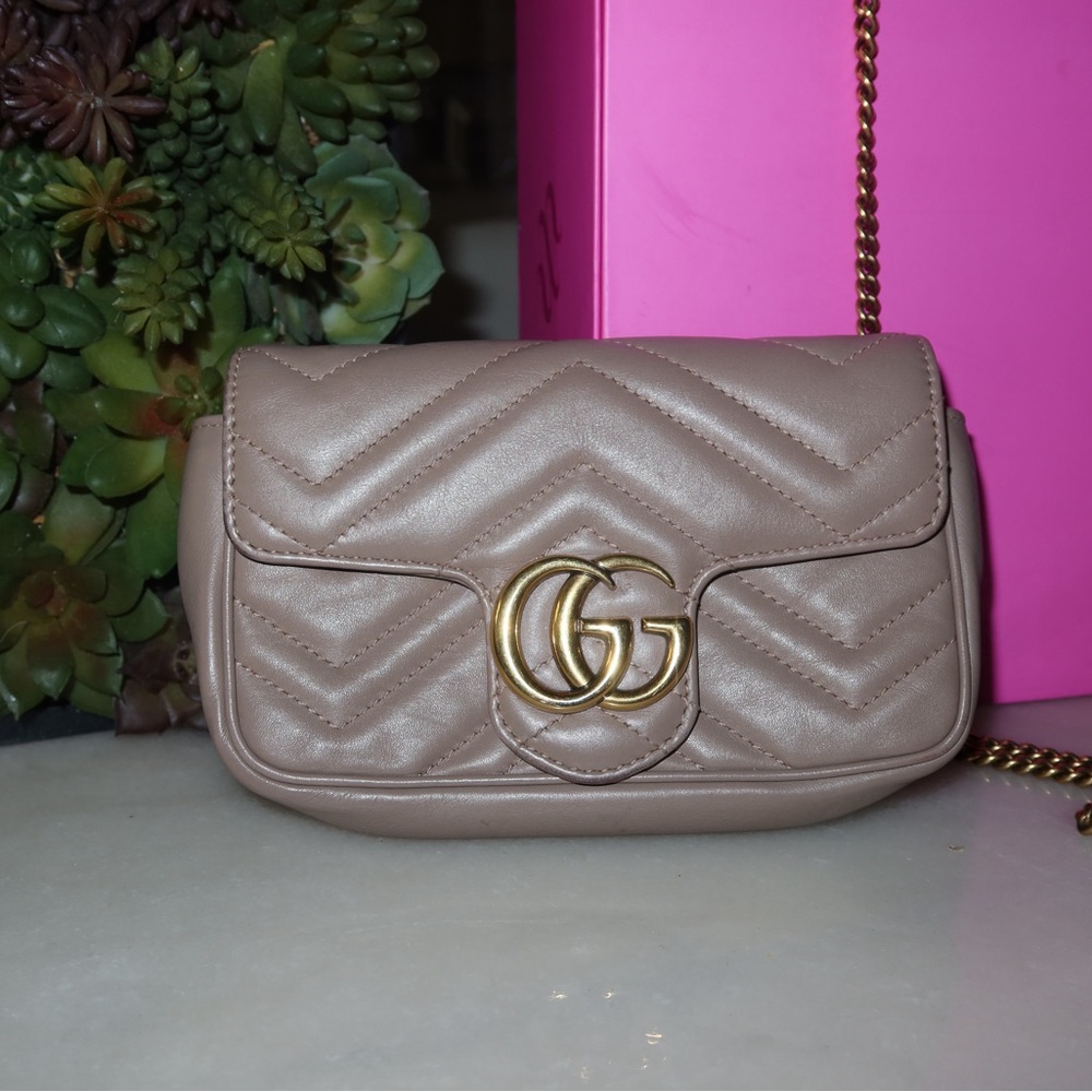 Gucci Taupe Quilted Mini Bag with Gold Chain